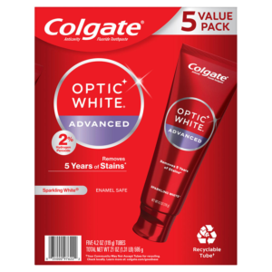 Colgate Optic White Advanced Teeth Whitening Toothpaste, Sparkling White, 4.2 oz., 5 pk.